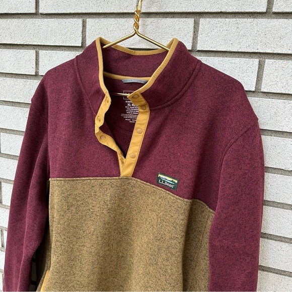 L.L. Bean Burgundy Gold Sweater Fleece Snap Pullover Jacket XL Hiking Retro - Picture 2 of 9